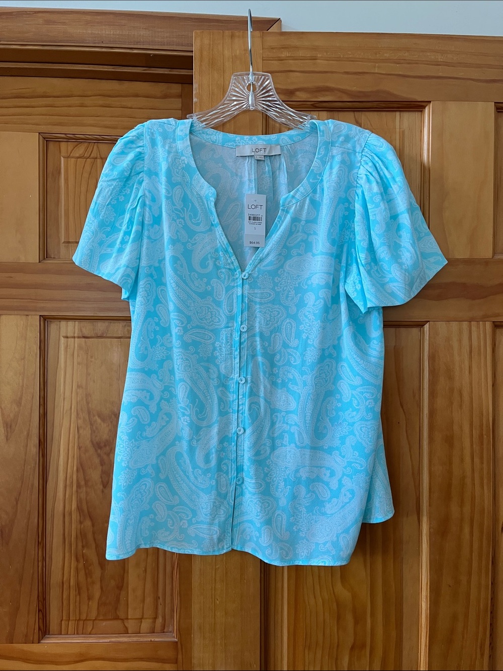 LOFT Light Blue Paisley Button-Front Blouse